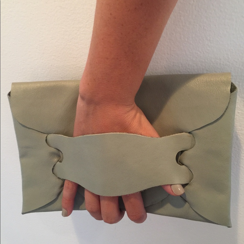 Leather Clutch Sage