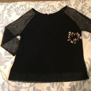 Black long sleeve mesh top