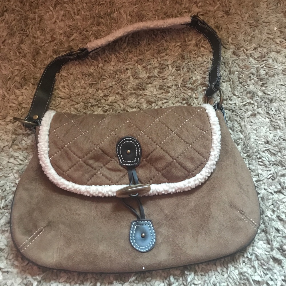 Tan quilted and faux suede purse