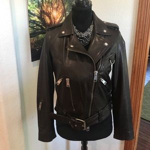 Super Chic All Saints Brown Leather Moto Jacket!