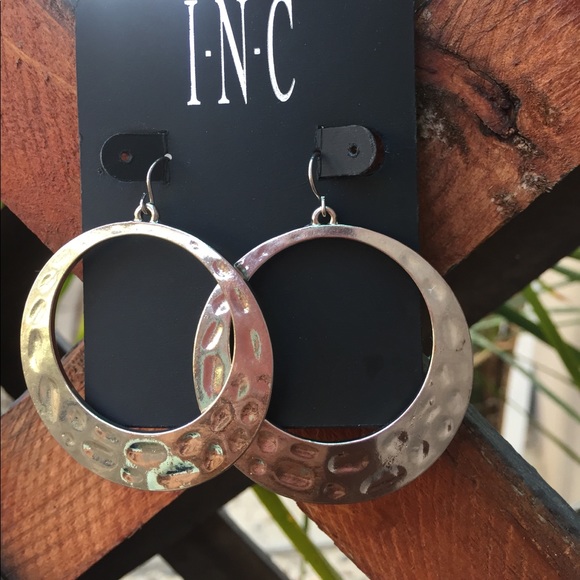 INC International hammered faux silver earrings - Picture 2 of 3