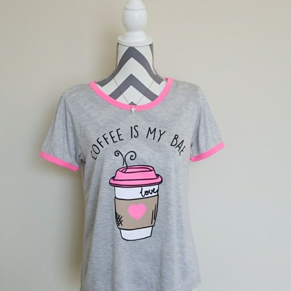 NWT Coffee is my bae neon pink shirt