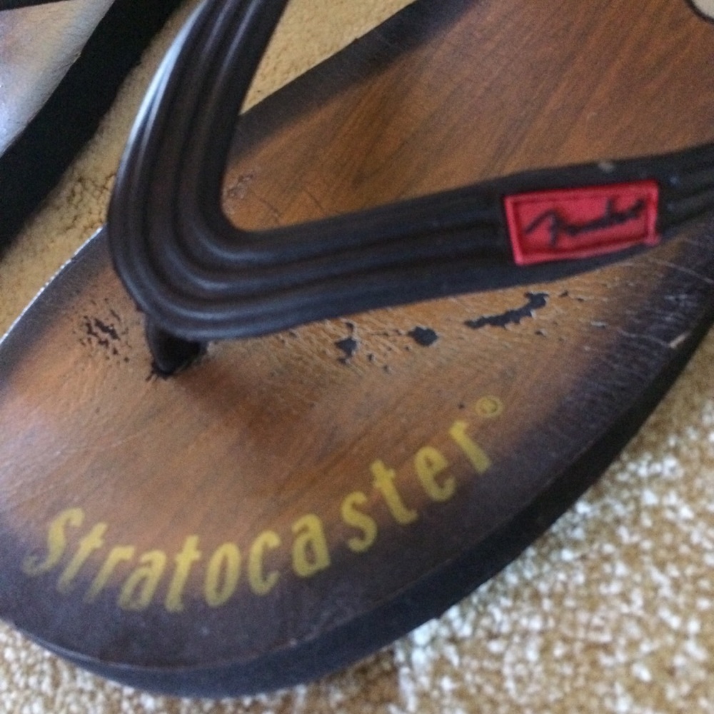 Fender Stratocaster Flip Flops. Pick scratches.