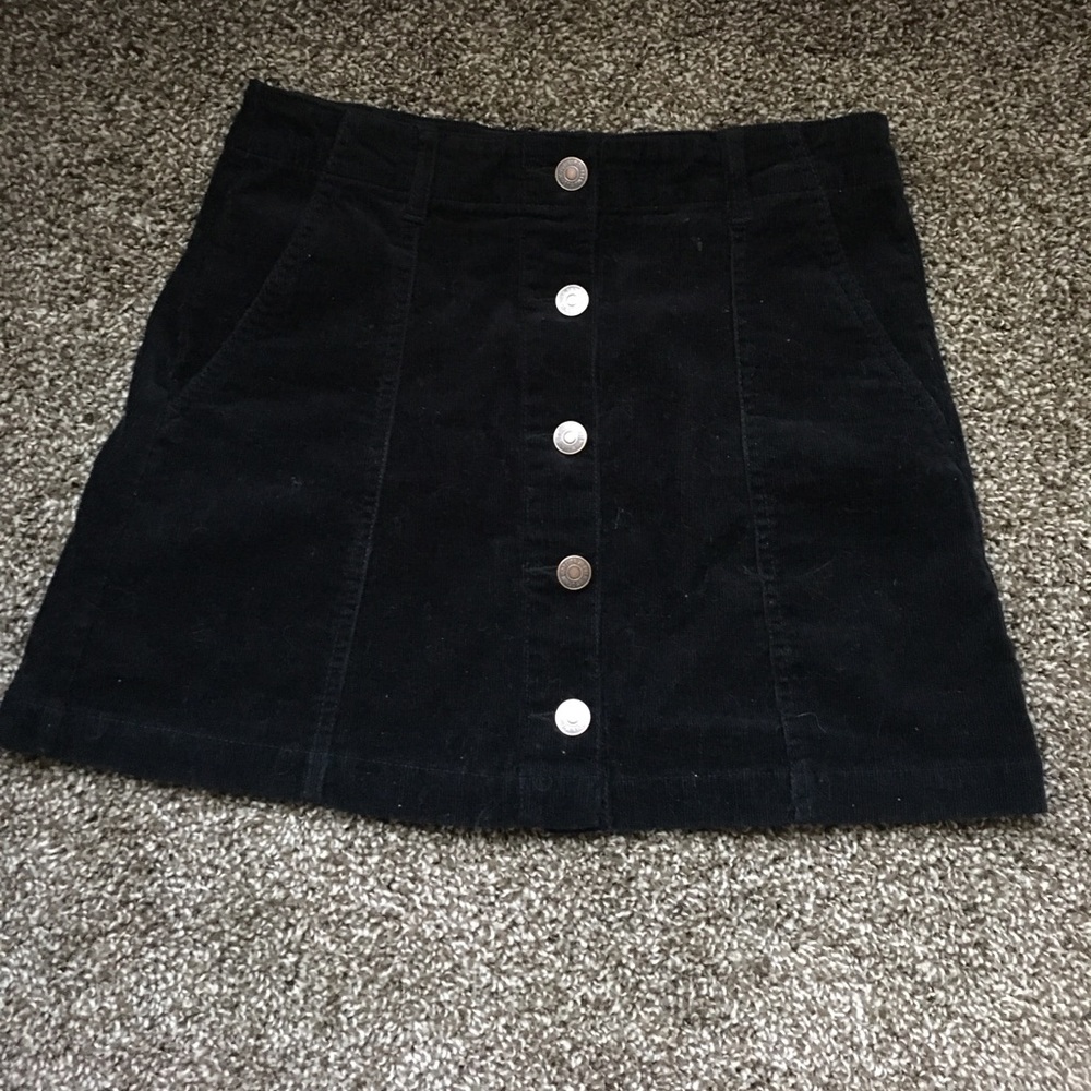 Black Corduroy Skirt with Buttons