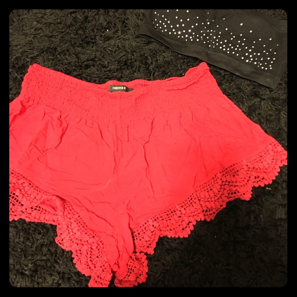 F21 red flowy shorts