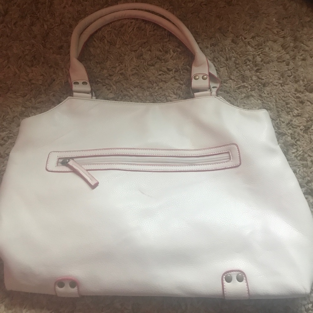White purse pink trim