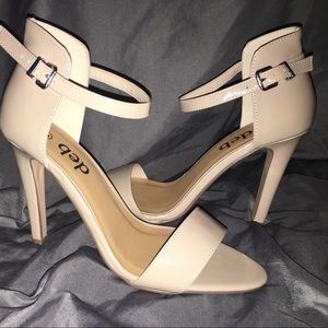 Tan open toe stiletto