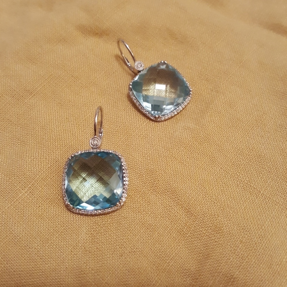 Blue topaz n white gold diamond earrings