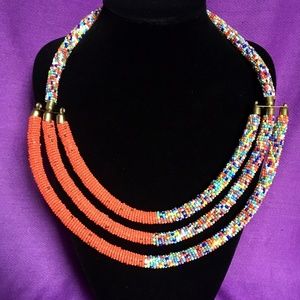 Handmade African beaded statement necklace
