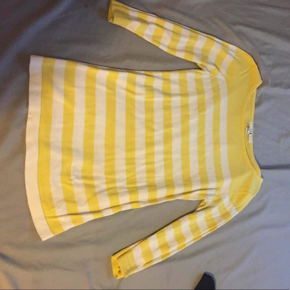 3/4 yellow and white striped shirt. Size medium