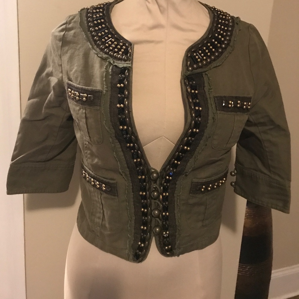 Olive green beaded crop jacket