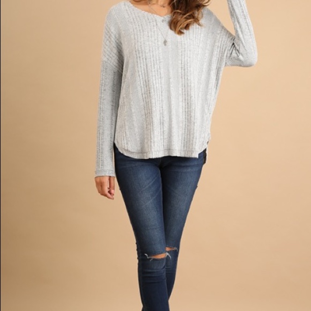 Super Comfy - Grey Ribbed Tee (ONLY MED & LARGE LEFT)