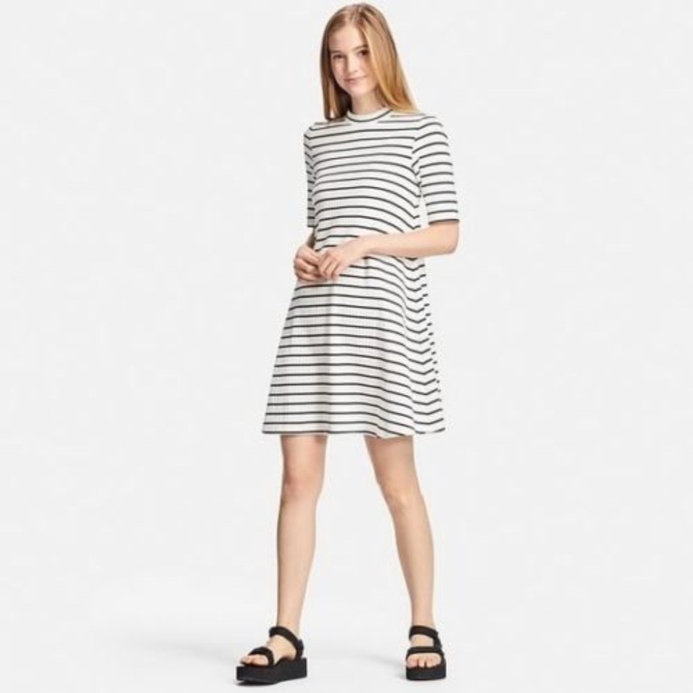 Uniqlo Ribbed Cotton Flare Striped Dress