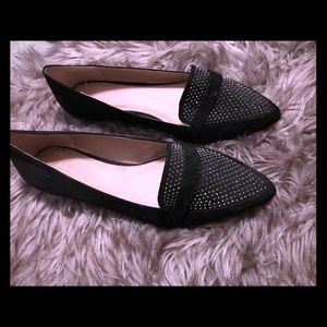 Black studded pointed toe flats