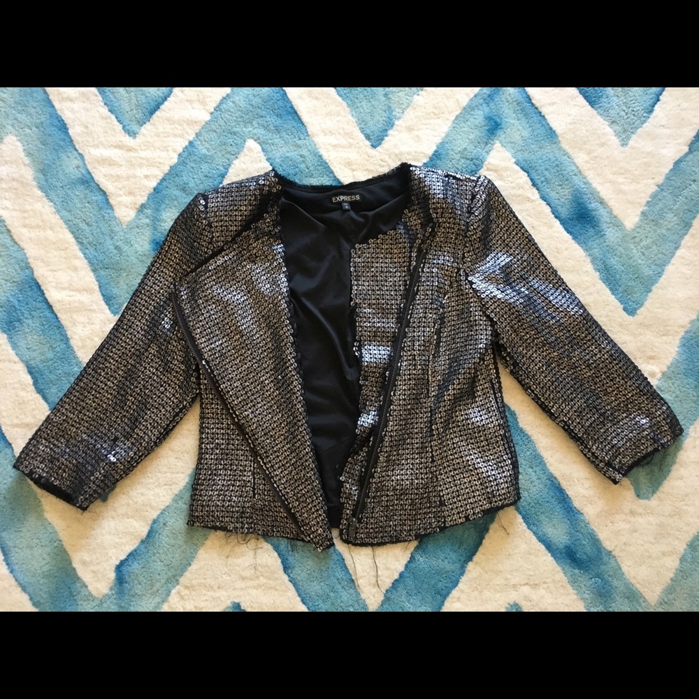 Express Sequin Zip Statement Jacket Raw Edge M