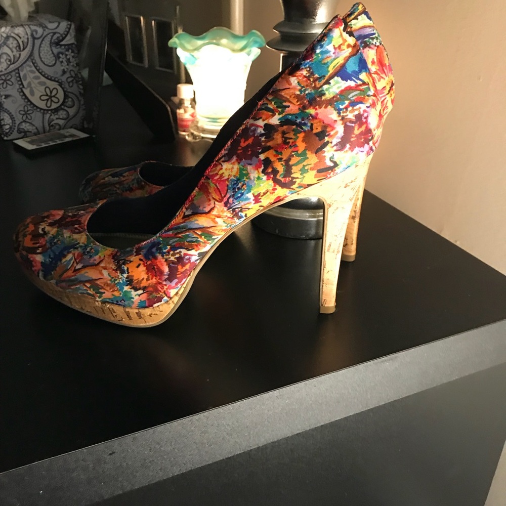 Multi Colored Cork Heels with Platform
