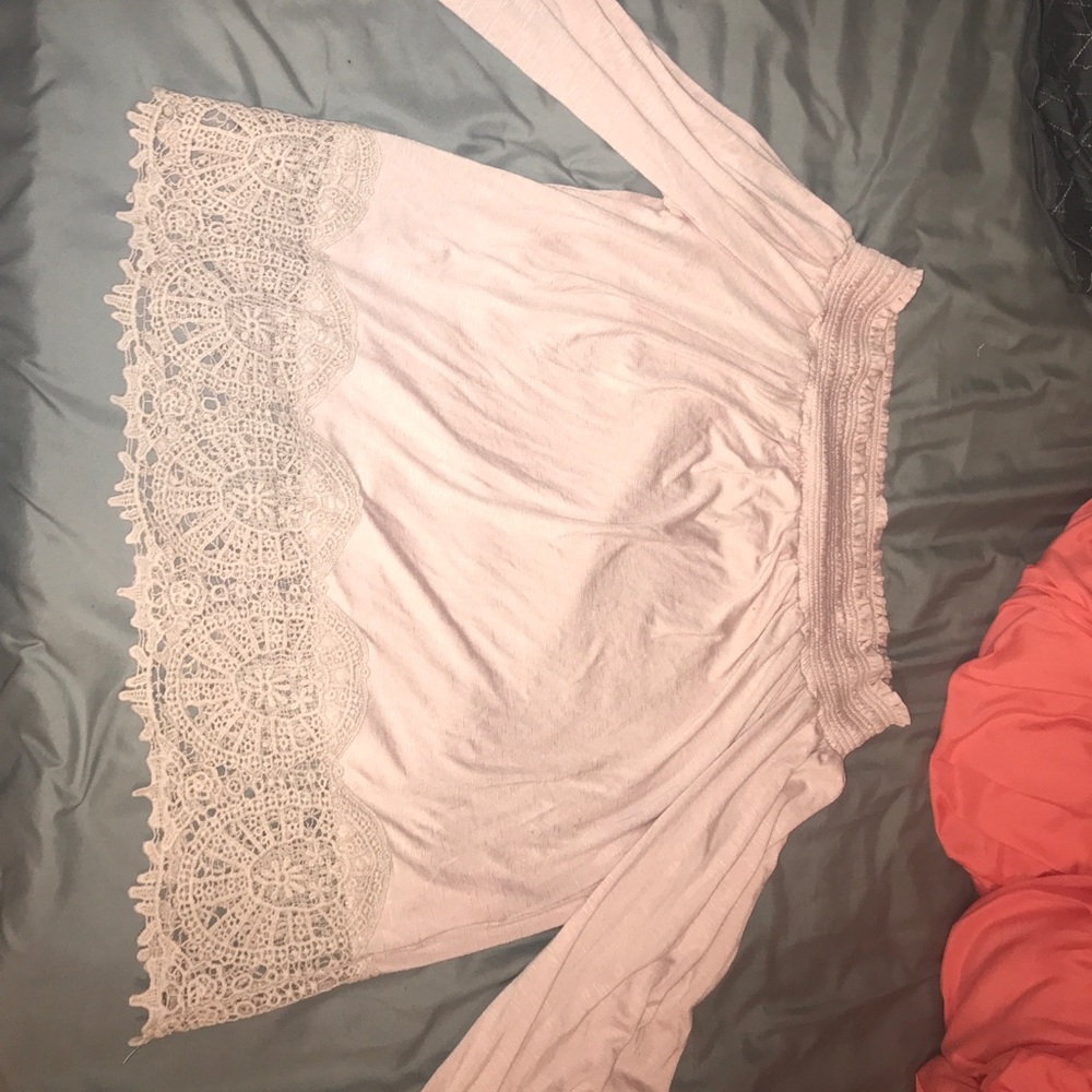 Off the shoulder pink lace shirt flowy