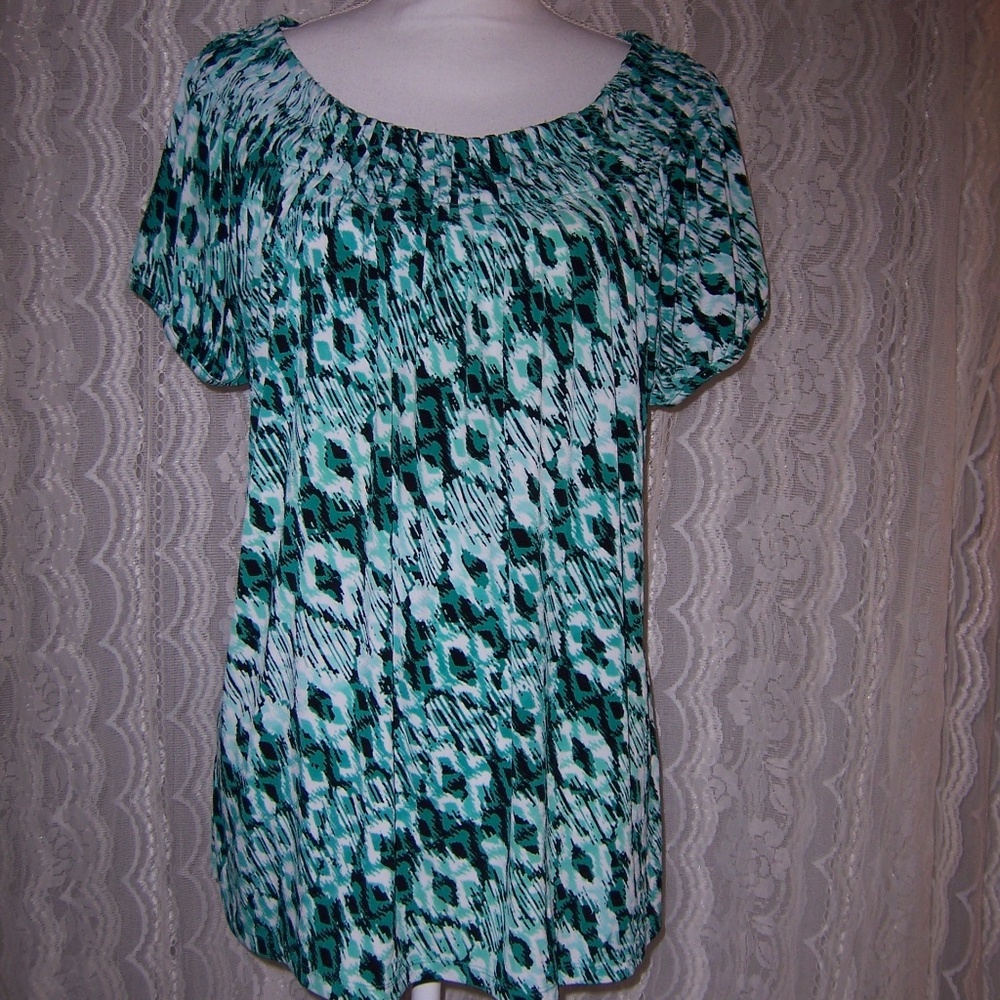 Valerie Stevens Short Sleeve Blouse Pleated XL