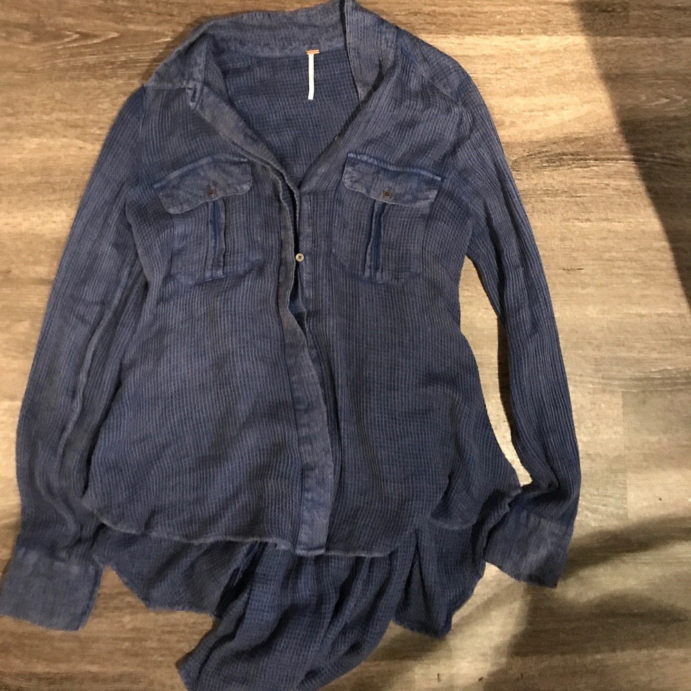 Free people cozy denim blue top
