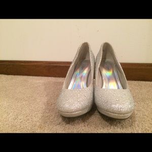 Glittery Silver Heels Only Worn Once.