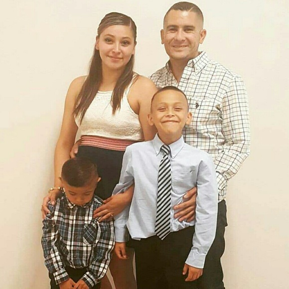 Off white dress with pink stripe and blue skirting - Picture 5 of 6