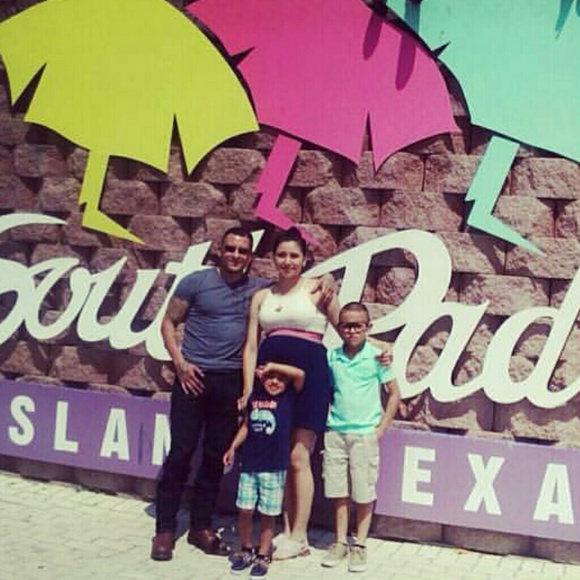 Off white dress with pink stripe and blue skirting - Picture 6 of 6