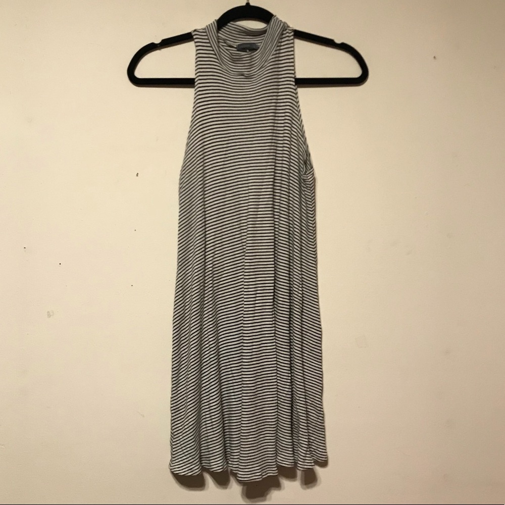 Sleeveless black and white striped dress