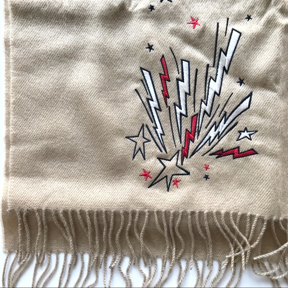 Cartoon Lightning & Star Print Camel Fringe Scarf - Picture 3 of 5