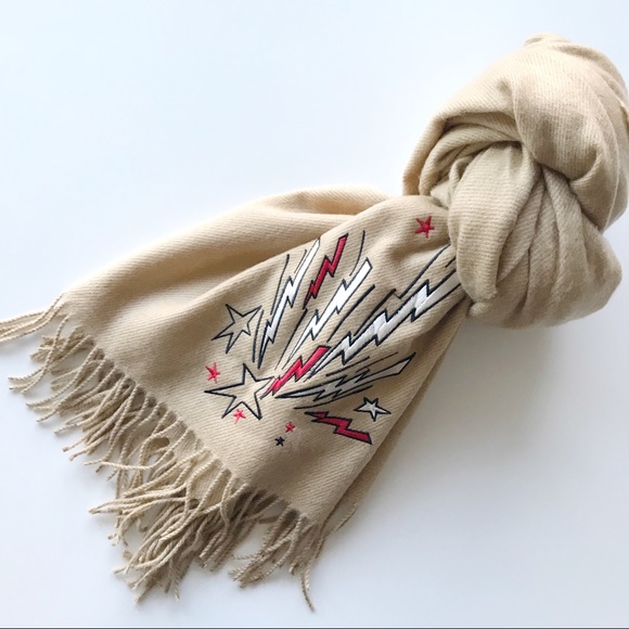 Cartoon Lightning & Star Print Camel Fringe Scarf - Picture 5 of 5
