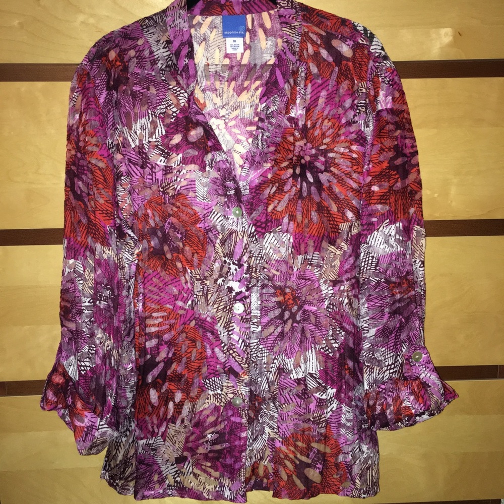 Mandarin color semi sheer blouse