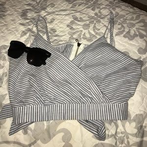 Blue & white crop top w/ a bow in the back