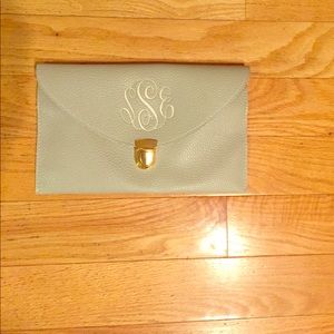 Monogrammed “SES” leather snap purse in gray