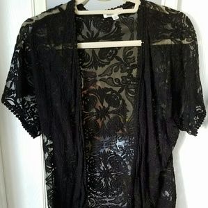 Black Lace Kimono Short Sleeve Crochet Kimono