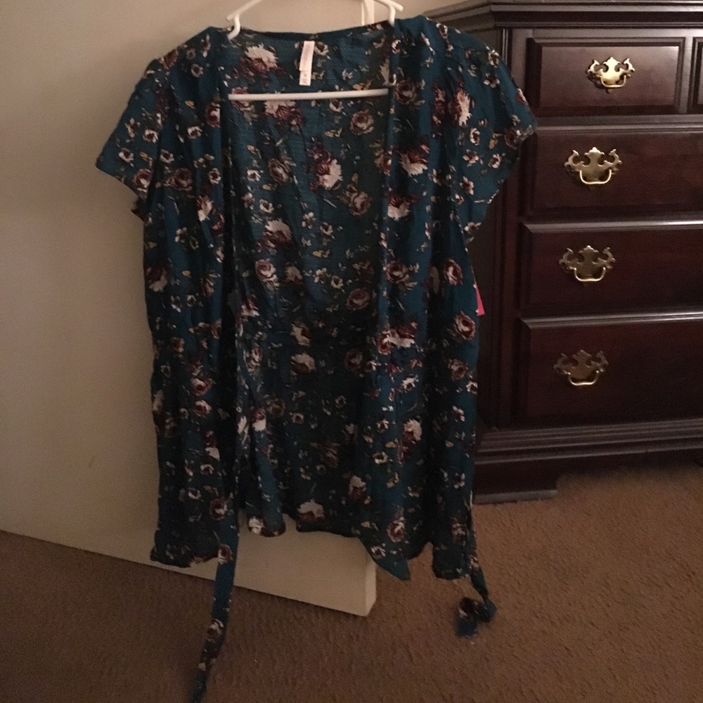 Blue flower crossover top