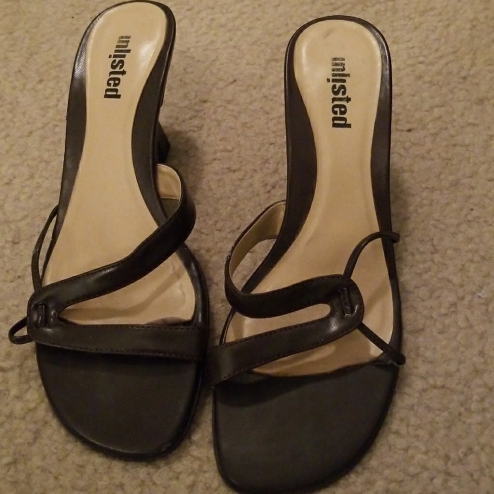 Brown strappy slides