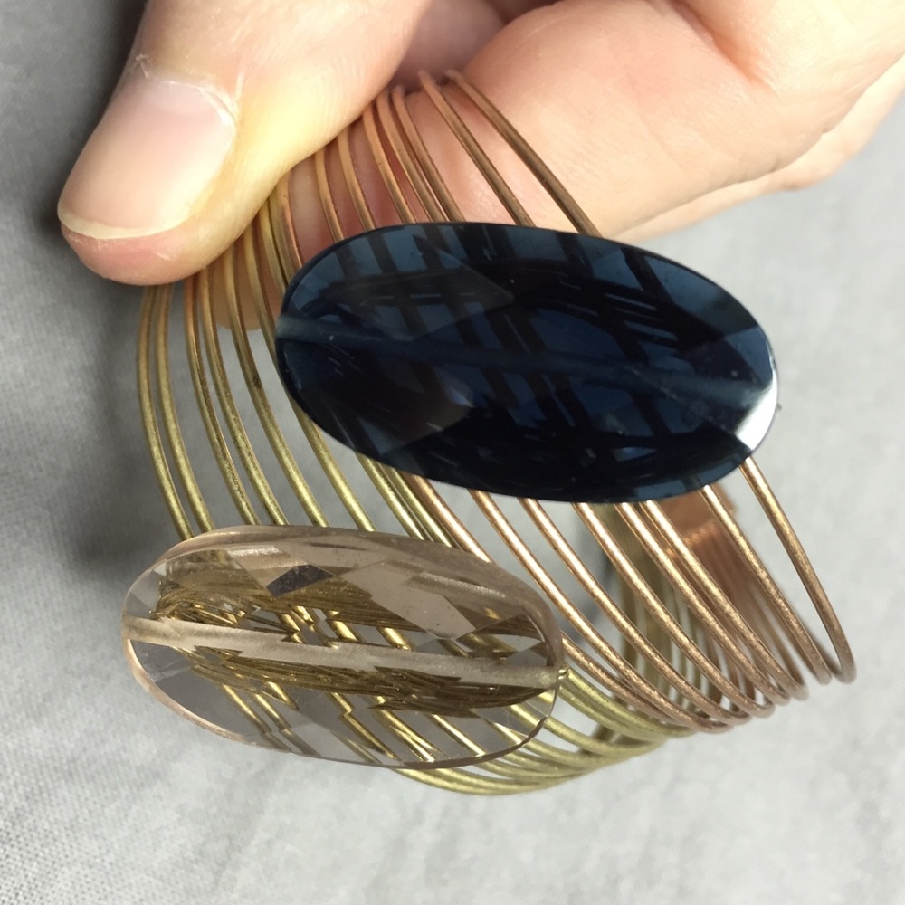 2 Wired Bracelets With Large Glass Stones