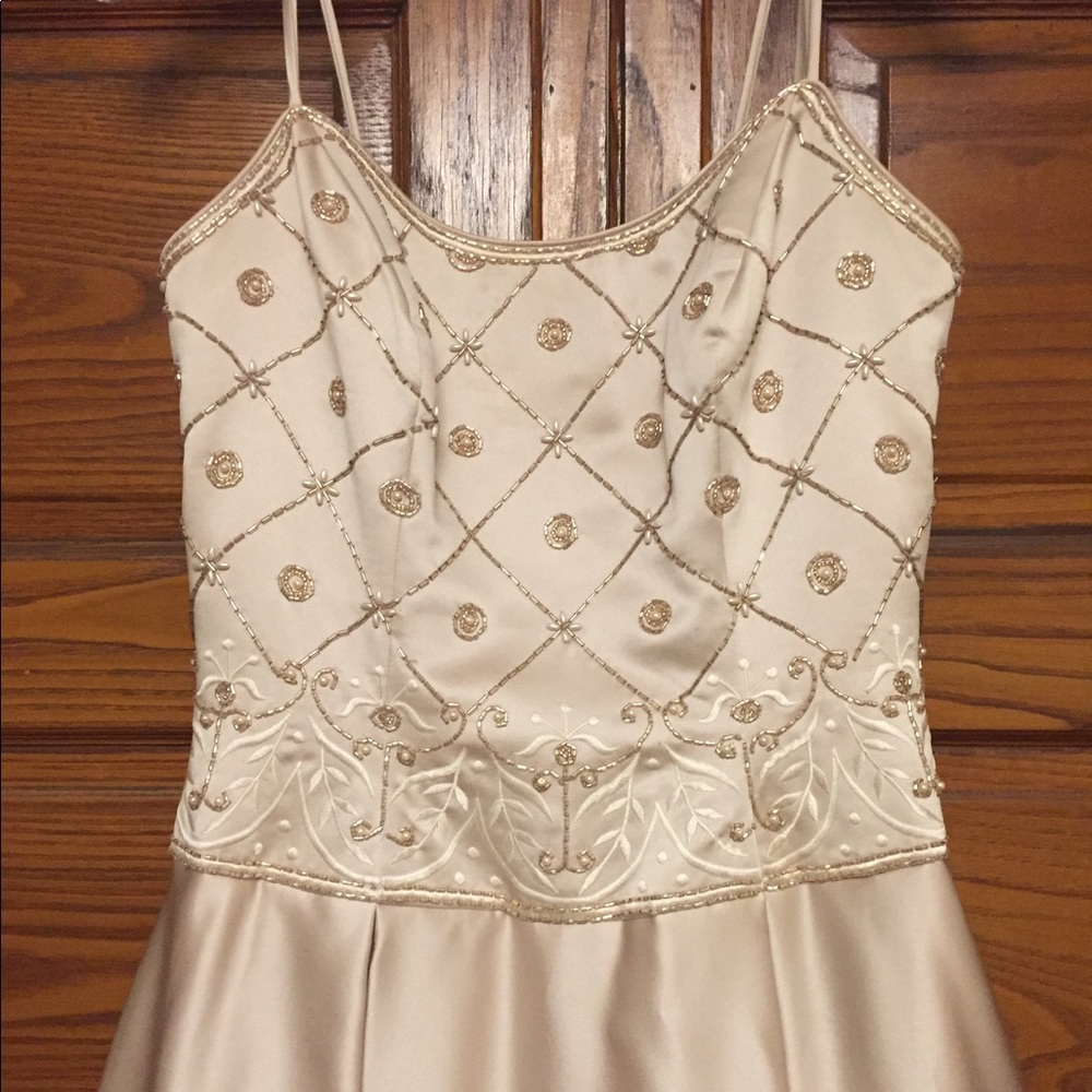 Beaded floor-length gown with train