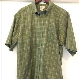LL Bean short sleeve green stripe casual Shirl