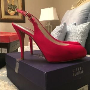 Ladies red satin dress shoes