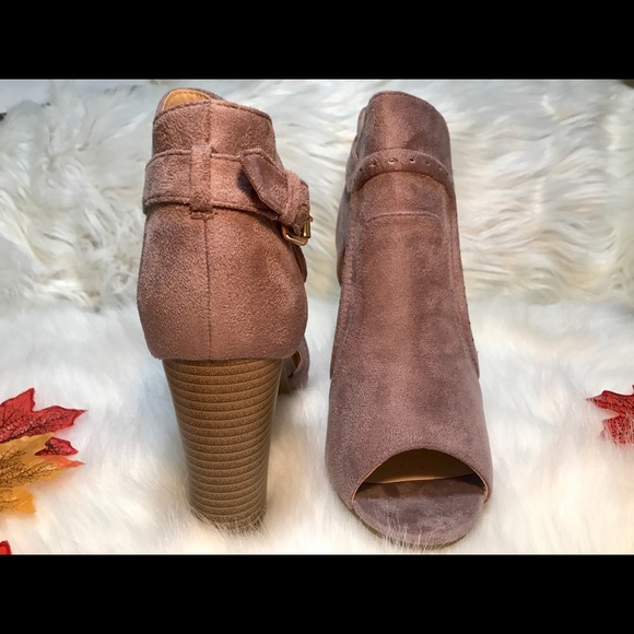 Last one🌟Peep Toe Faux Suede Heel Bootie - Picture 2 of 5