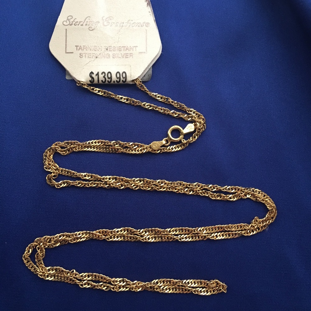 GOLD OVER STERLING SILVER LONG SINGAPORE NECKLACE