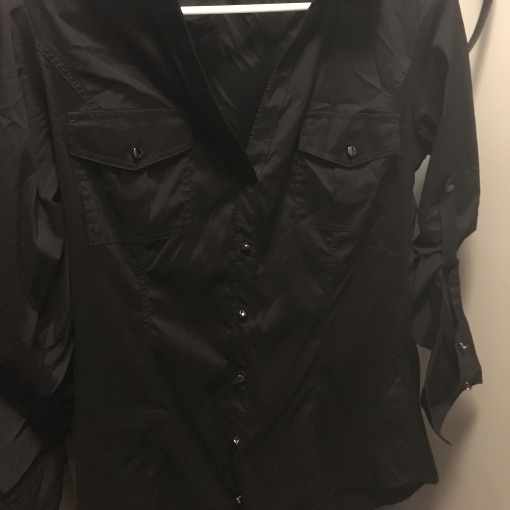 Express black stretch button down