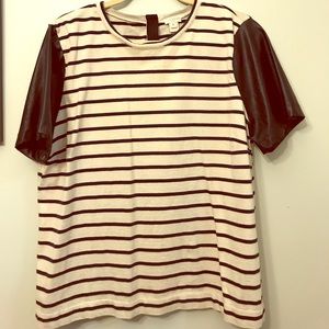 Women’s J crew top with leather sleeves and zipper
