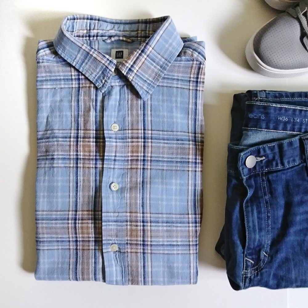 🚹GAP Light Blue Plaid Short Sleeve Shirt