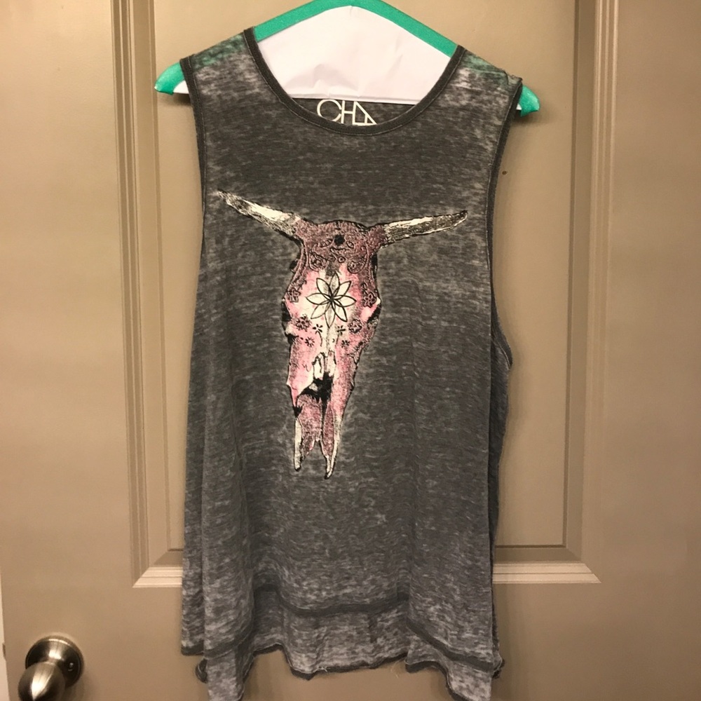 Gray Cow Skull Tank Top