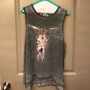 Gray Cow Skull Tank Top