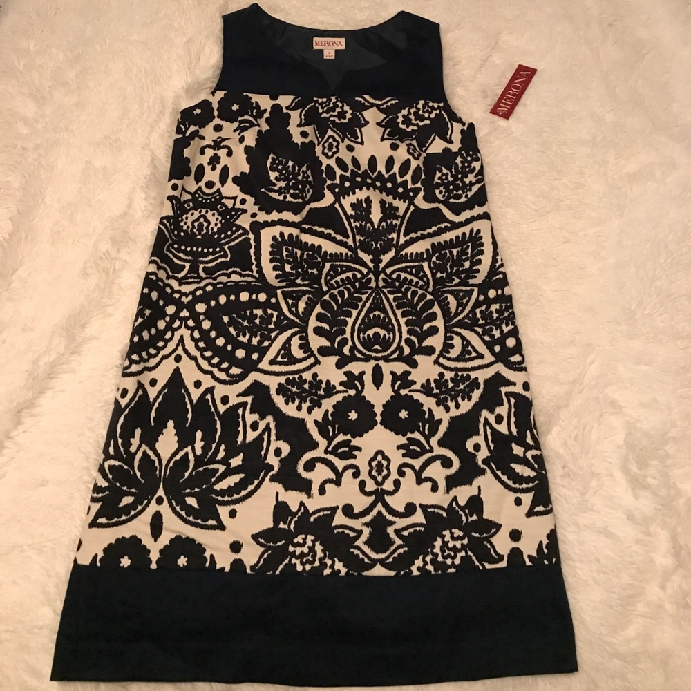 Blue and cream shift dress