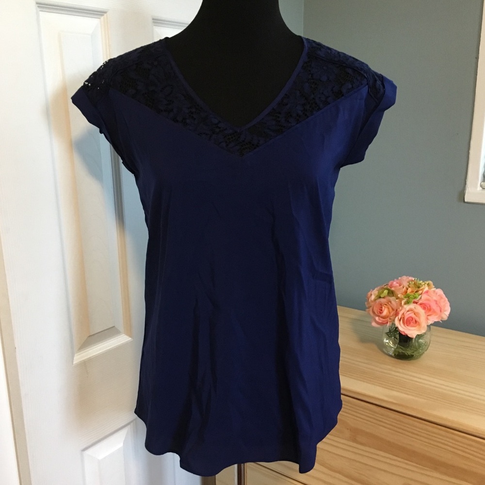 Express | Lace & Silky Rolled Sleeve Top