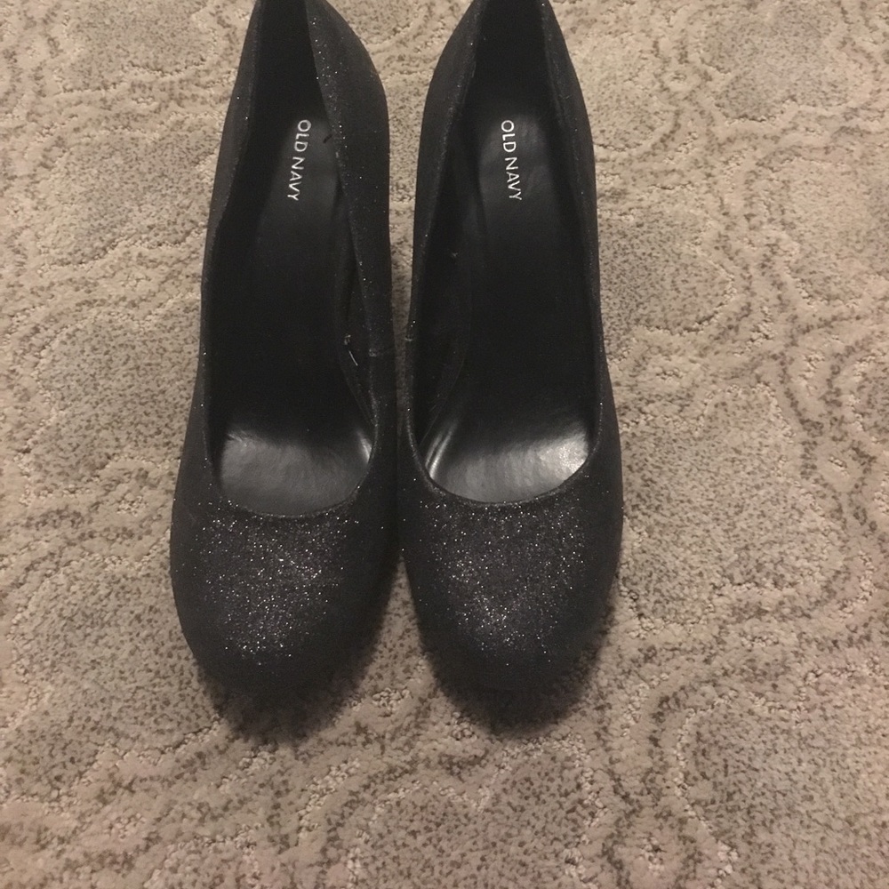 Black glitter heels