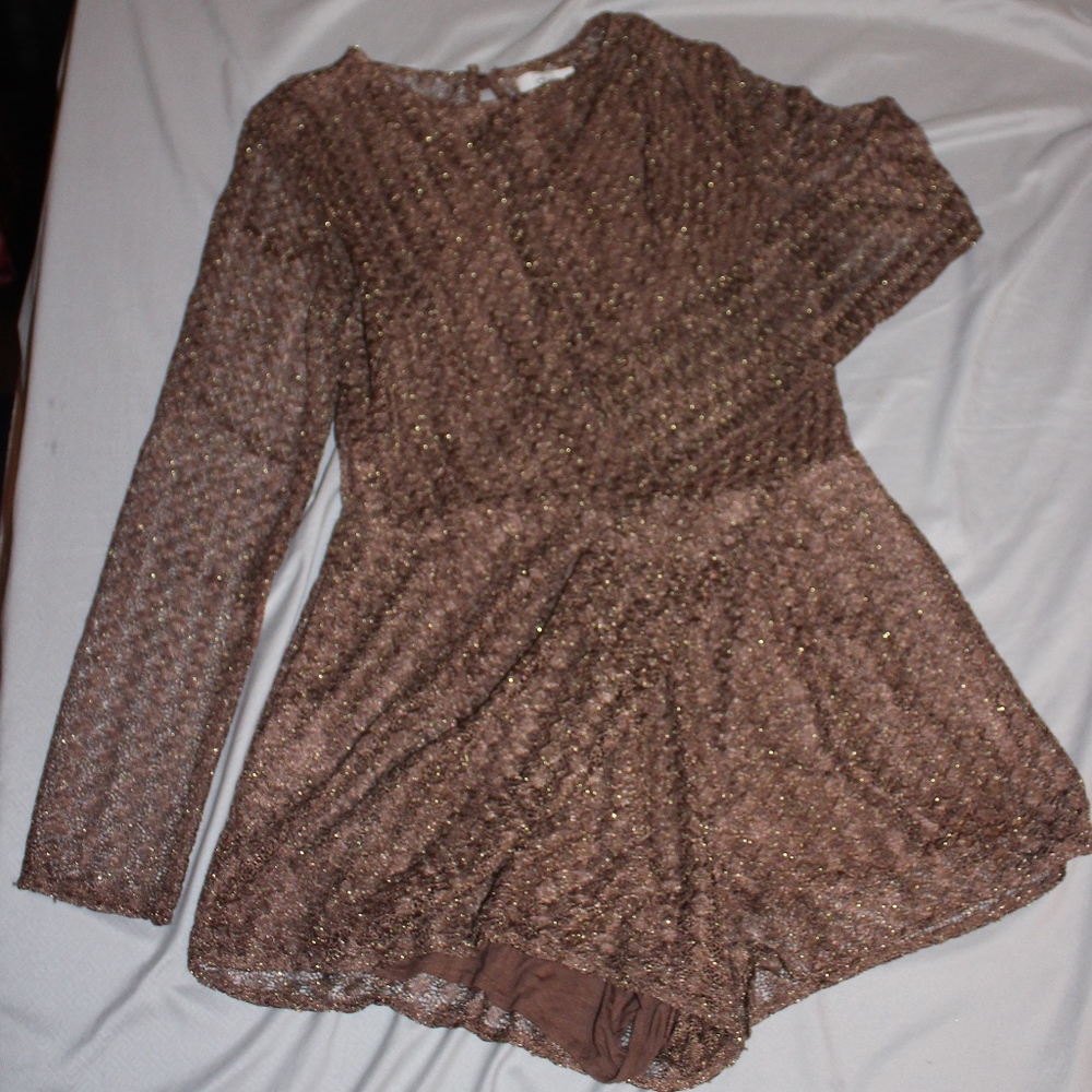 Brown and Gold long sleeve backless romper